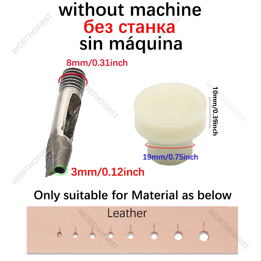 M8 Thread Dies Tail Punching for Hand Press Round Punch with Tail Straight for Leathercraft Belt Cut Punching DIY Supply  3-10mm