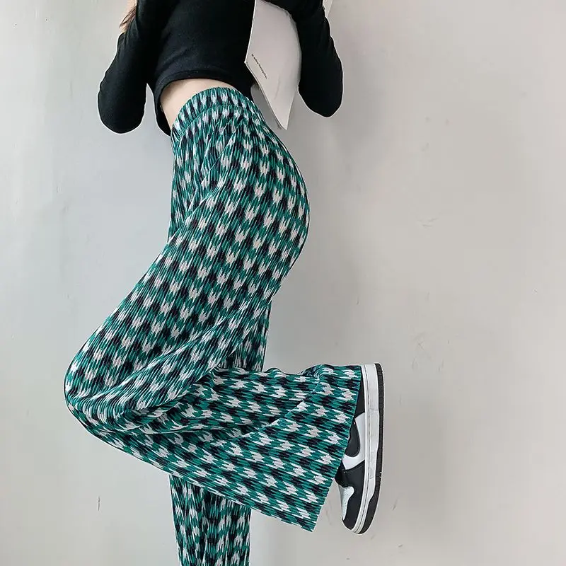 Pantalon droit Harajuku plissé élastique, taille haute, jambes larges, pour femmes