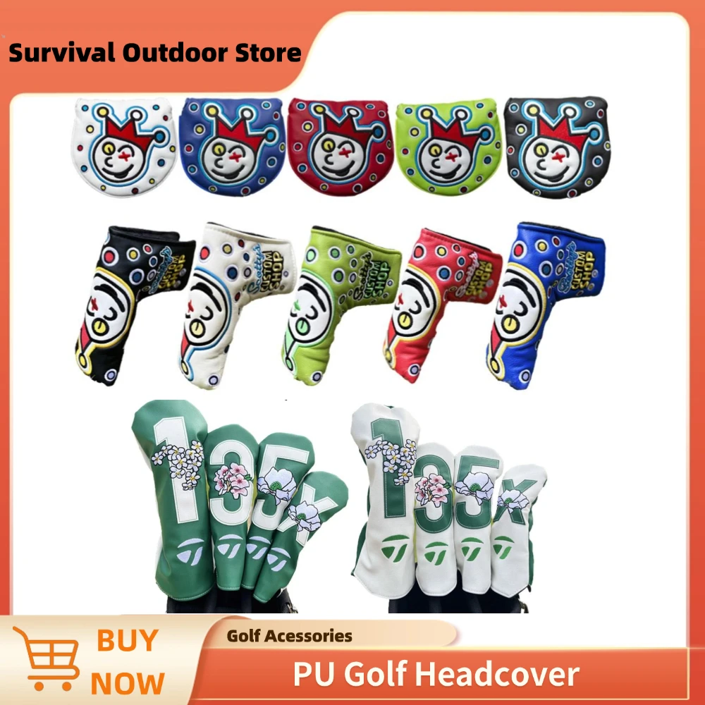 PU Leather Golf Headcover Soft Durable Golf Club Covers For Driver Fairway Hybrid Wood Head Covers Anti-Collision Accessories