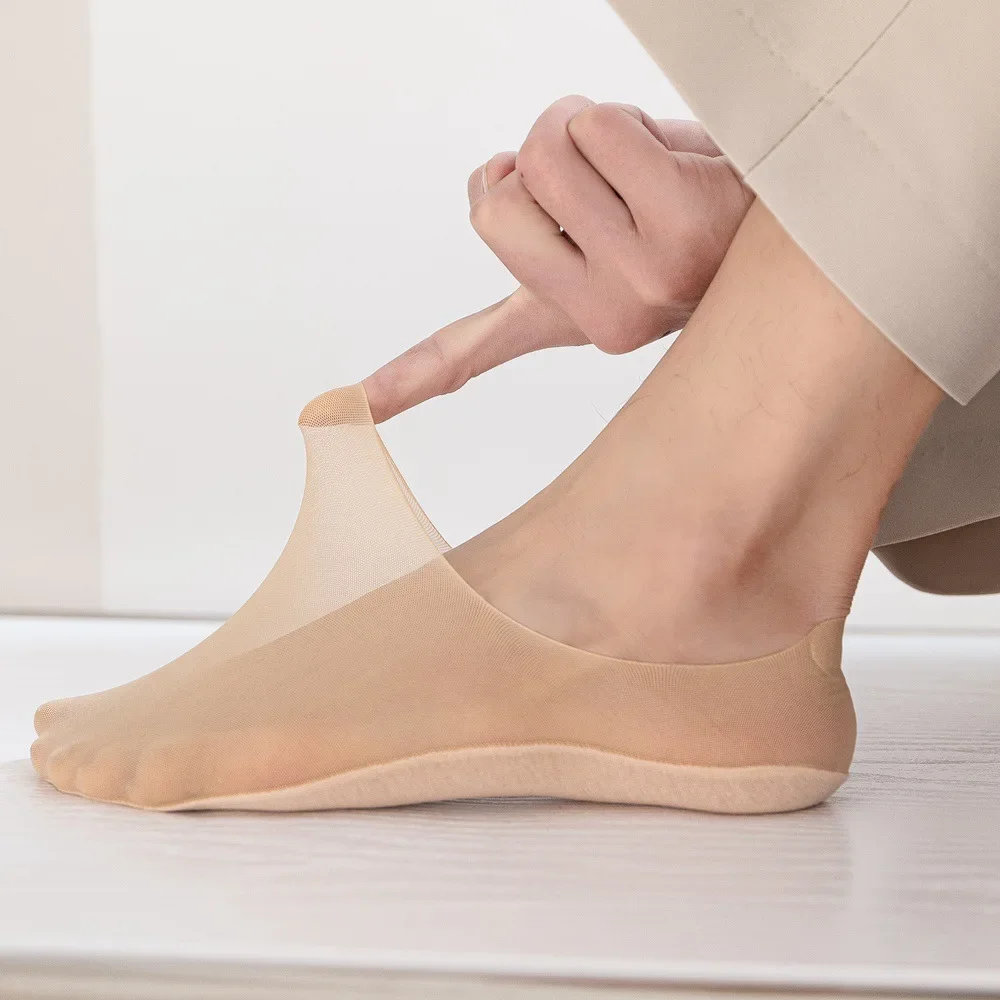 Summer Ultra-thin Breathable Sock Slippers Silicone Non-slip Invisible No Show Socks Men Male Solid Color Ice Silk Low Cut Socks