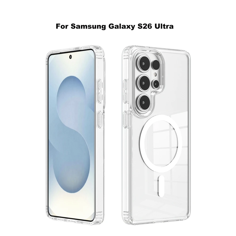 High Quality Full Clear Magnetic Acrylic Phone Case For Samsung Galaxy S23 S24 S25 S26 Ultra S26 Plus Soft TPU Edges Cover