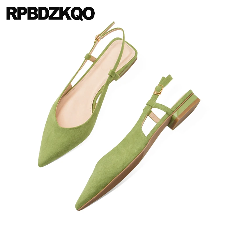 Large Size Pointed Toe Slingback Comfortable Flats Sandals Wide Fit Plain Women Work Summer 2023 Shoes Suede Candy Office Solid image 4