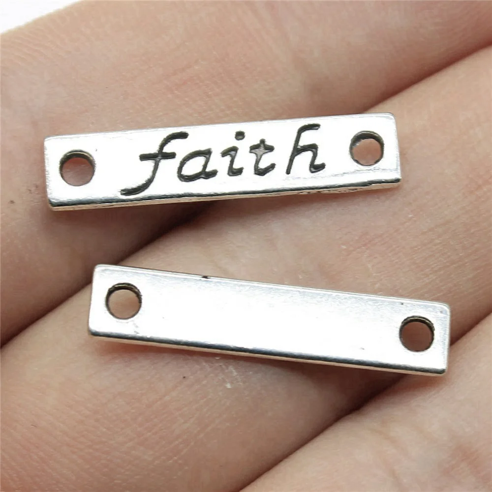 10pcs/lot 25x5mm Faith Connector Charms For Jewelry Making Antique Silver Color 0.98x0.2inch