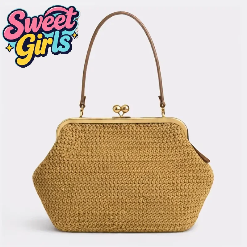 

Woven Clutch Purse Fashion Women Straw Handbag Large Capacity Retro Buckle Bag Stylish Striped Summer Beach Evening Bags
