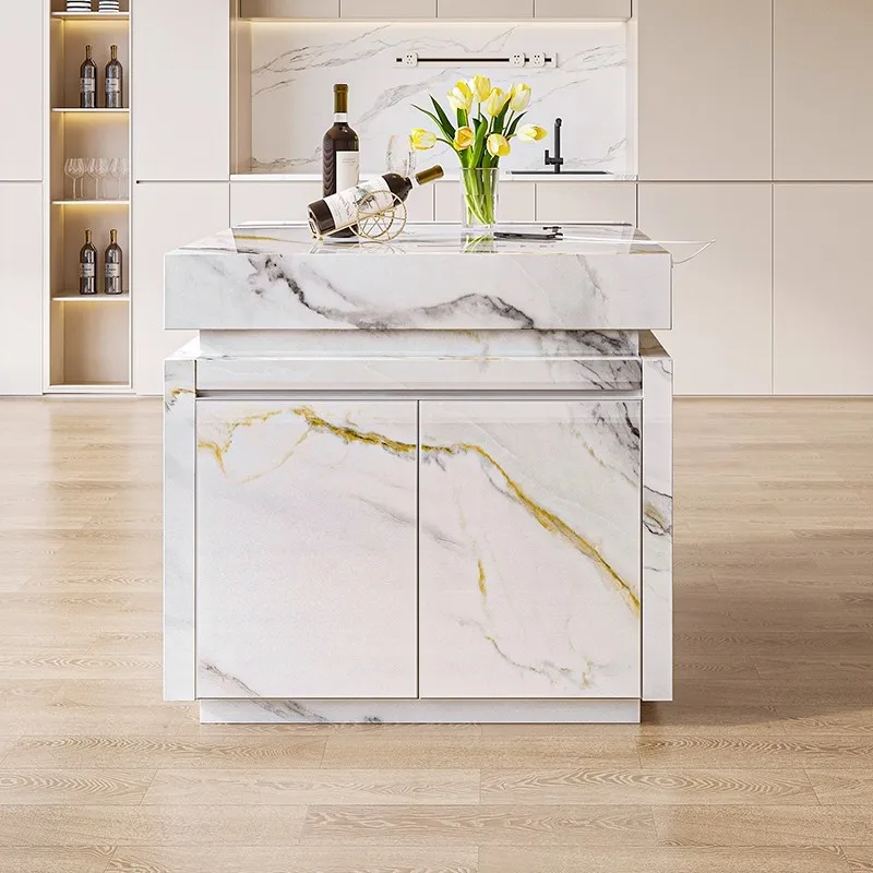 Cream wind light luxury rock slab separate middle island table integrated kitchen small apartment middle guide table