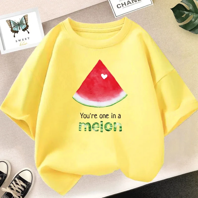 Children's cotton T-shirt Cute lemon fruit cartoon bicycle print top Short sleeved summer fashion boys girls clothing unisex T-s