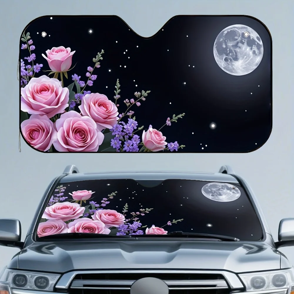 

1pc Moonlit Roses Car Sun Visor - Universal Fit, Blocks UV Rays, Keeps Vehicle Cool & Comfortable, Stylish Night Sky Design With