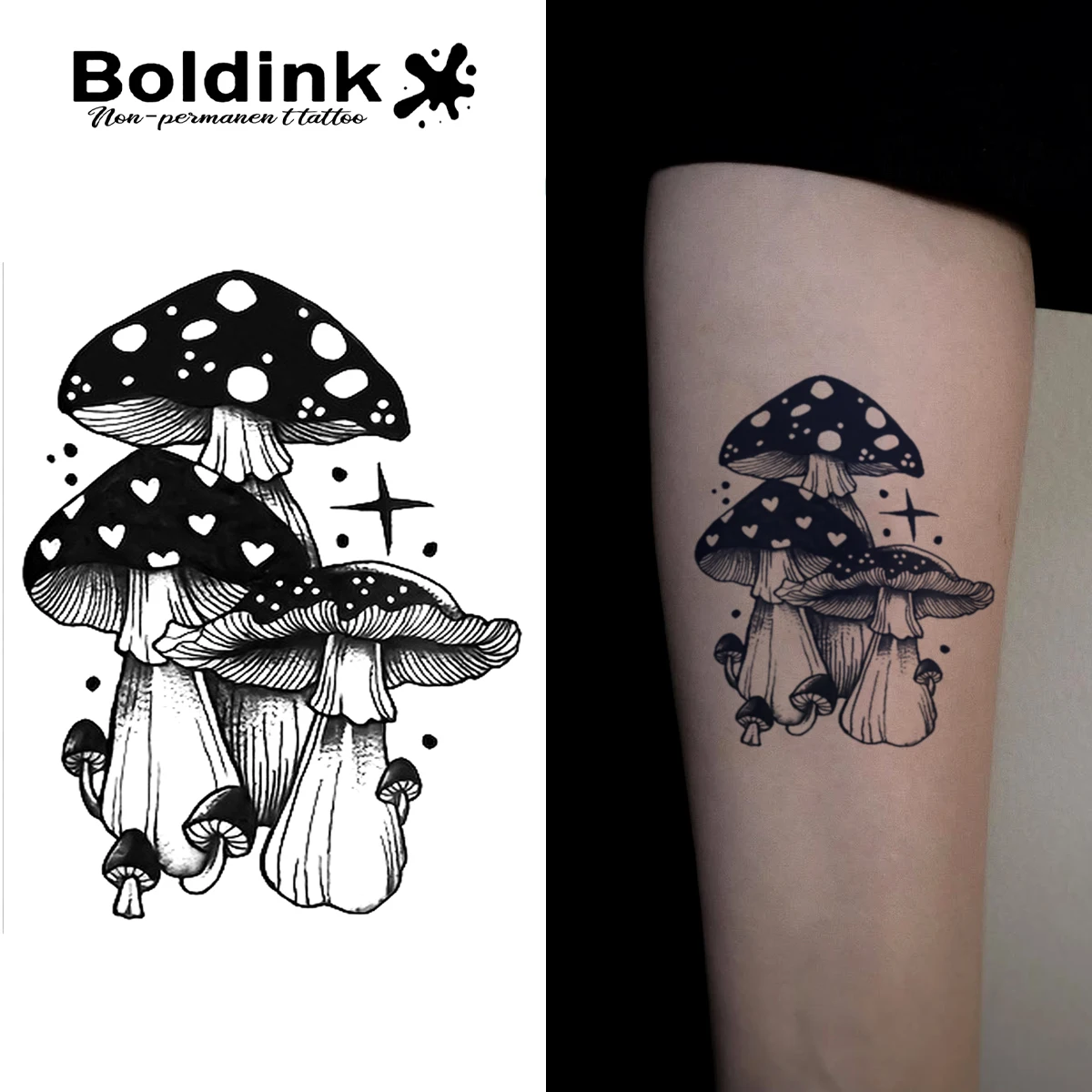 Temporäres Pilz-Tattoo, hält bis 15 Tage, neue Technologie, magischer, wasserfester, semi-permanenter Aufkleber.