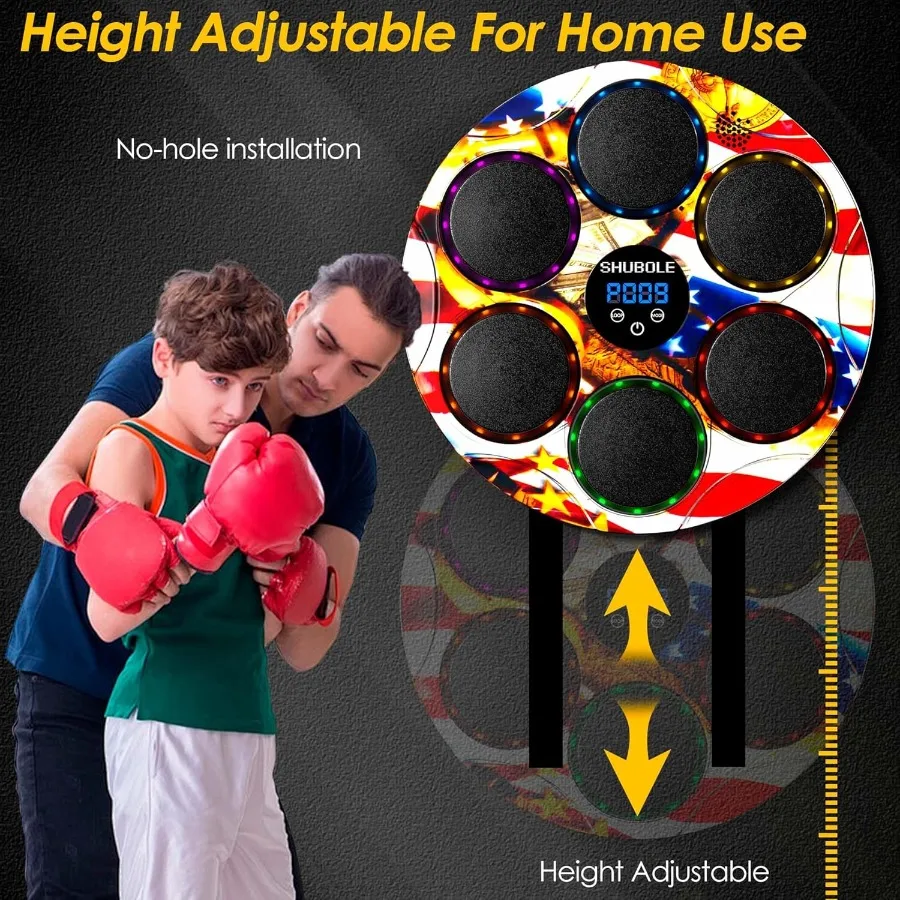 Macchina da boxe musicale montata a parete con guanti interattivi per adulti e allenatore di allenamento con giochi di punzonatura a 9 velocità Luce LED vibrante Ef