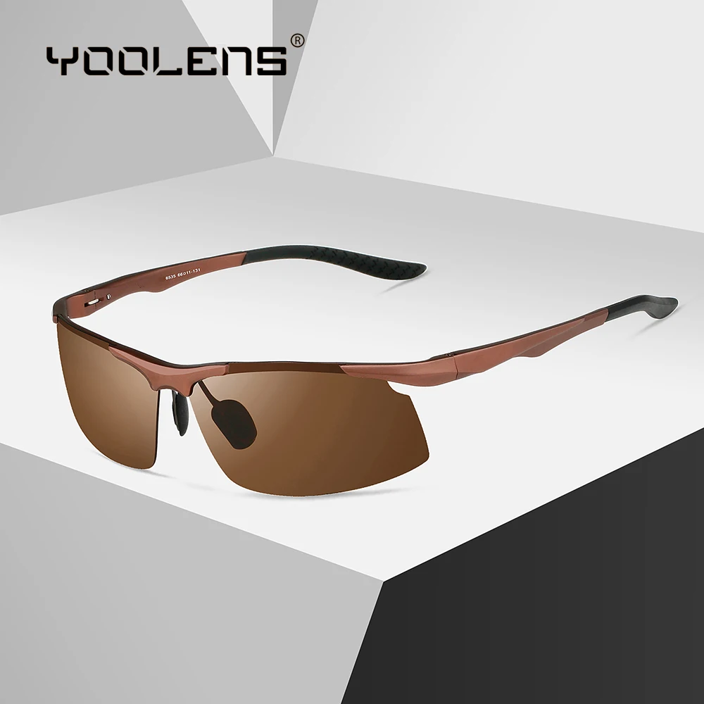 

YOOLENS-Polarized Aluminum Rectangle Rimless Sun Glasses for Men, Night Vision ,Fishing Sport Sunglasses, UV400, Photochromic