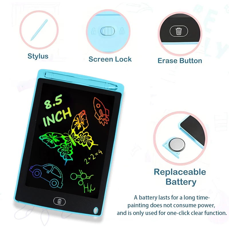 8.5 นิ้ว LCD เขียนแท็บเล็ตสำหรับเด็ก,กระดานวาดภาพเมจิกแบบใช้ซ้ำได้พร้อมสไตลัส,ลบได้ดูเดิลแพดของเล่นของขวัญสำหรับ 3-12Y เด็กหญิงเด็กชาย