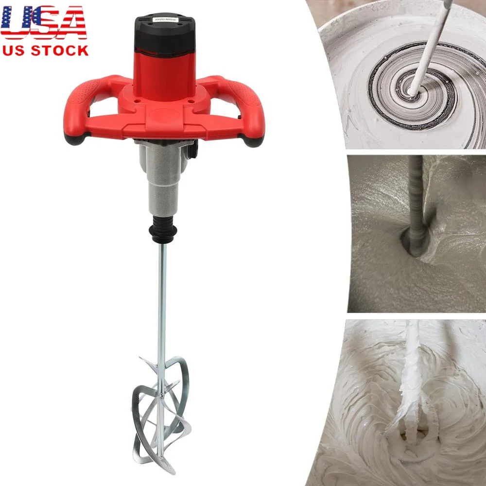 2800W Portable Handheld Concrete Mixer 2-Gear Adjustable Speed Dual Mixing Tool Stirrer High Power Motor Uniform Mixing Aluminum