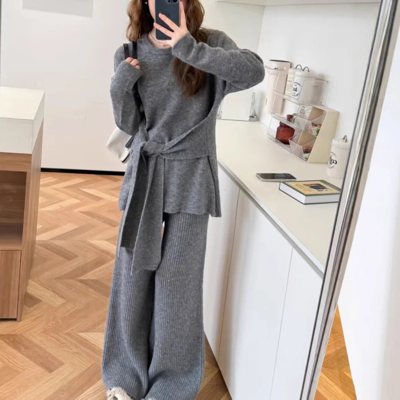 2025 خريف جديد ضوء ناضج نمط الدانتيل متابعة تصميم الخصر الوجهين أعلى لتنحيف أسفل واسعة الساق السراويل دعوى