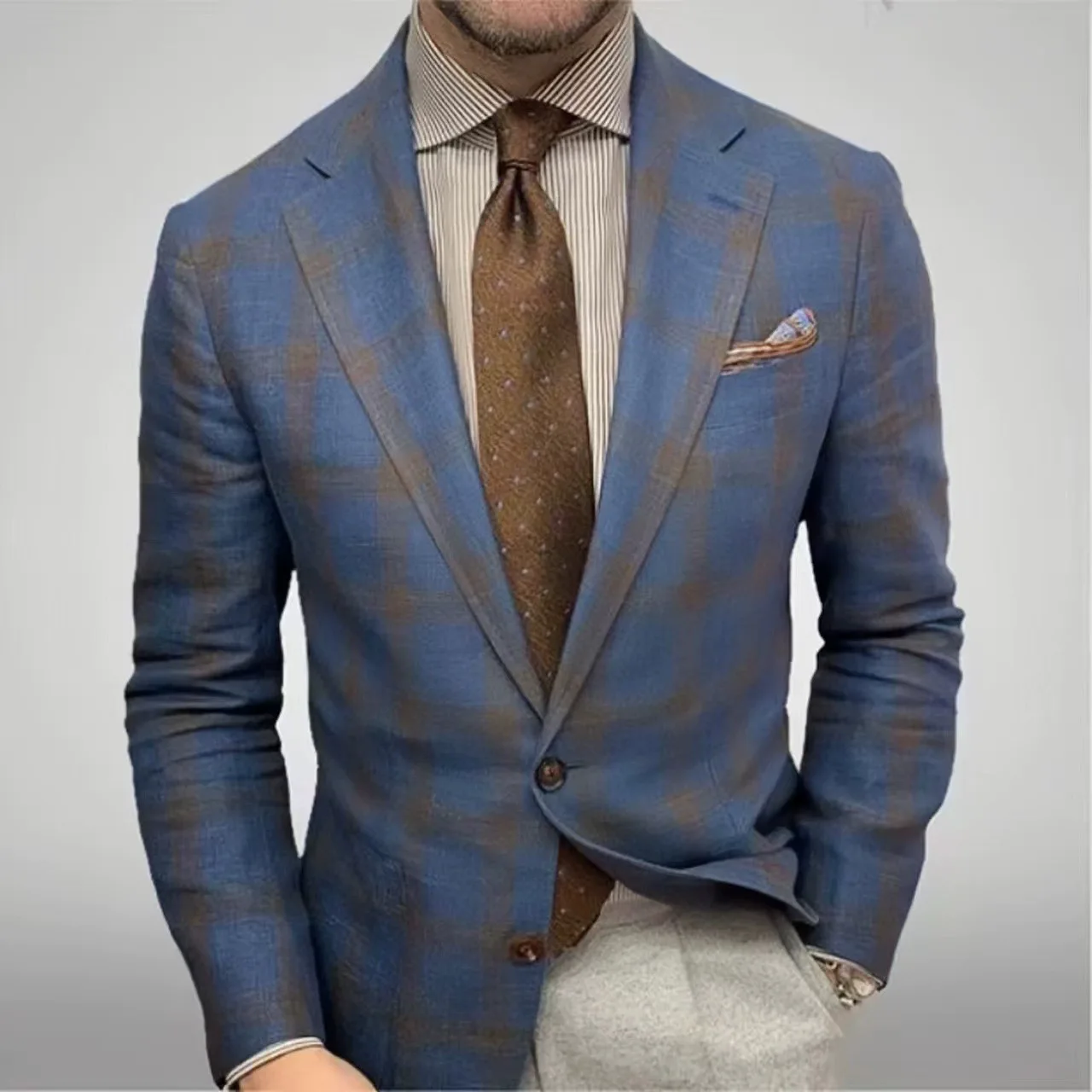 

Men Blazers Print Turn Down Collar Suits Business Jackets Single Breasted Long Sleeve Blazer Outerwear Cardigan Plaid Loose