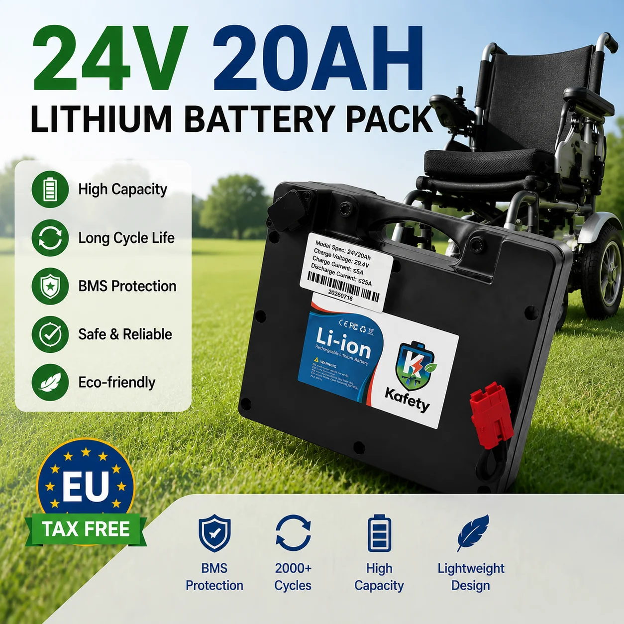 Batterie de stockage d'énergie LiFePO4 24V 20Ah 8S3P avec BMS intégré