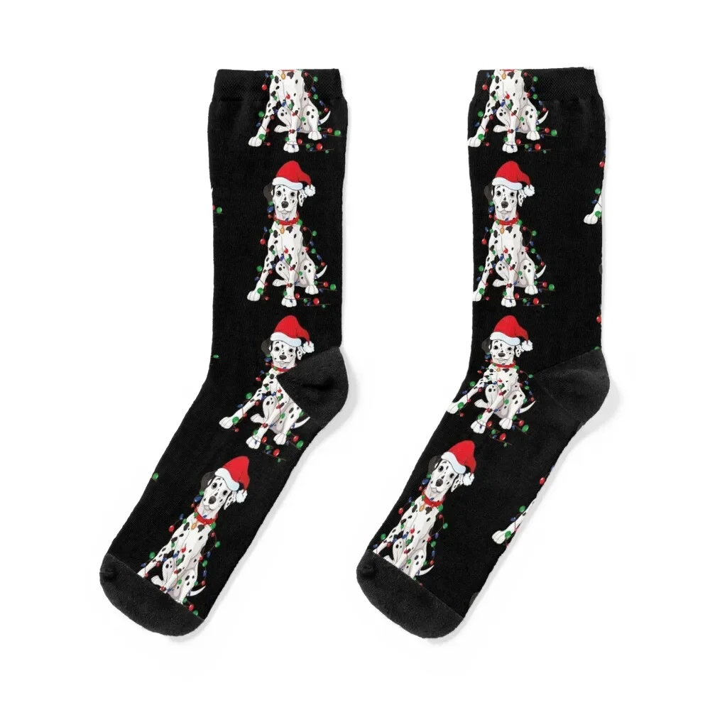 

Dalmatian Dog Christmas Lights Funny Hat Santa Xmas Gift Dog Socks japanese fashion custom sports Boy Socks Women's