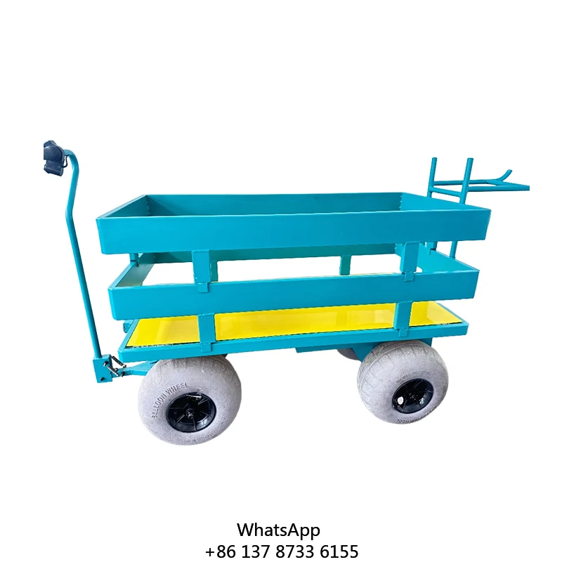 

Outdoor Electric Beach Cart Heavy Duty Household Industrial 4 Wheels Mesh Platform Cargo Beach Hand Cart Trolley