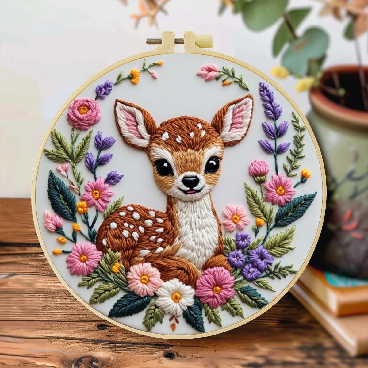 1pc 20X20CM/7.87inch Lovely Sika Deer Embroidery Starter Kit DIY Kit Sewing Art Home Decor Craft Painting