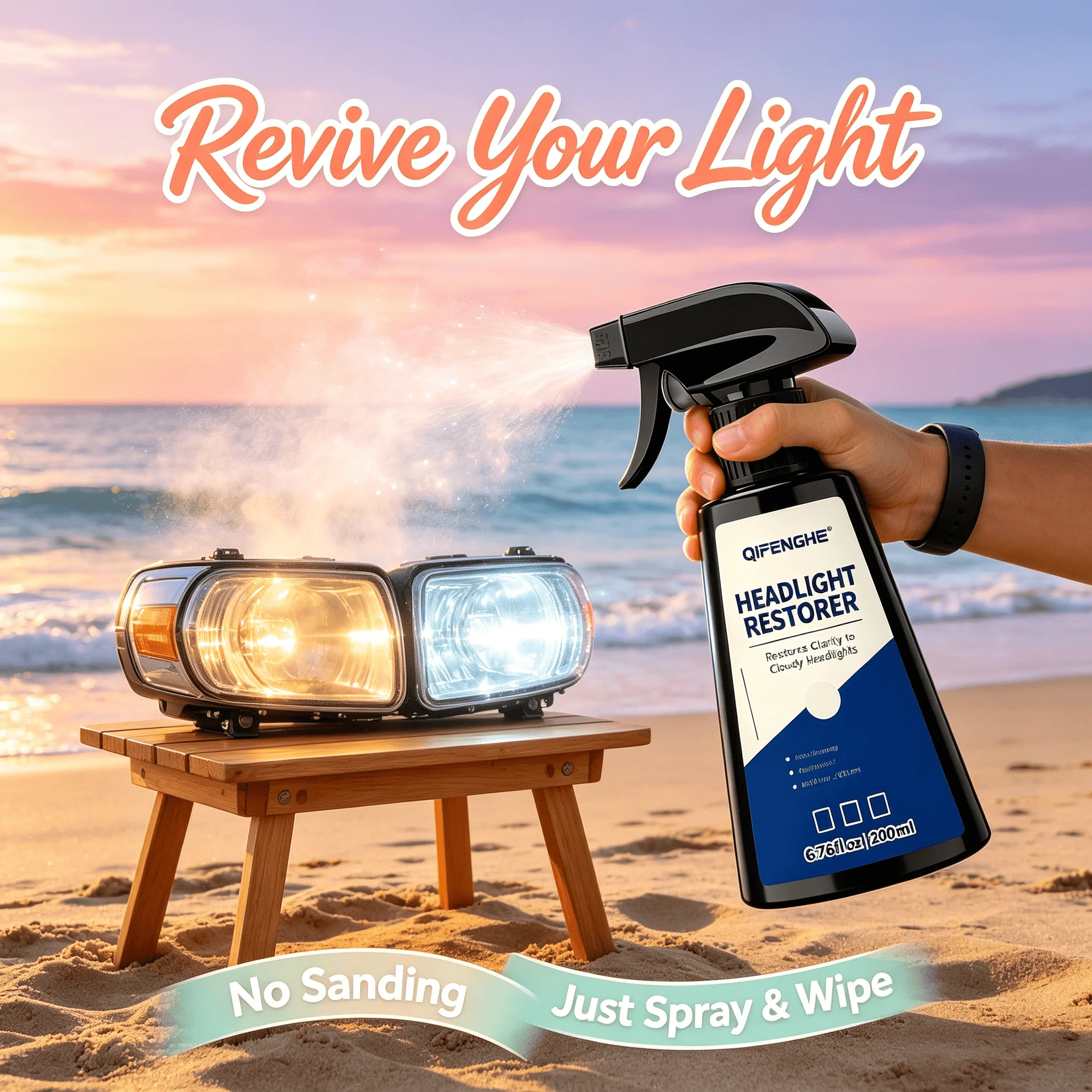 QiFENGHE Headlight Restorer for Summer & Winter Driving - Heavy Duty Auto Lens Cleaner, Removes Yellow Oxidation Haze, Increase