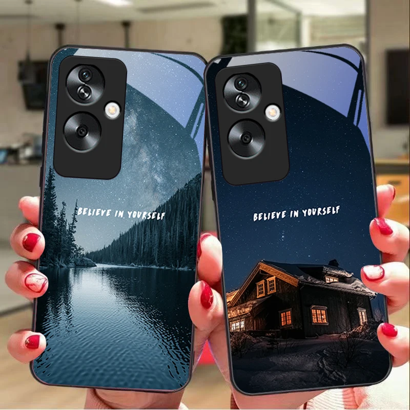 Fantasy Starry Sky For Oppo A79 5G 58 78 74 60 4G Reno 11F Realme GT 6 11 Note 50 10 C55 X2 Tempered glass black phone case