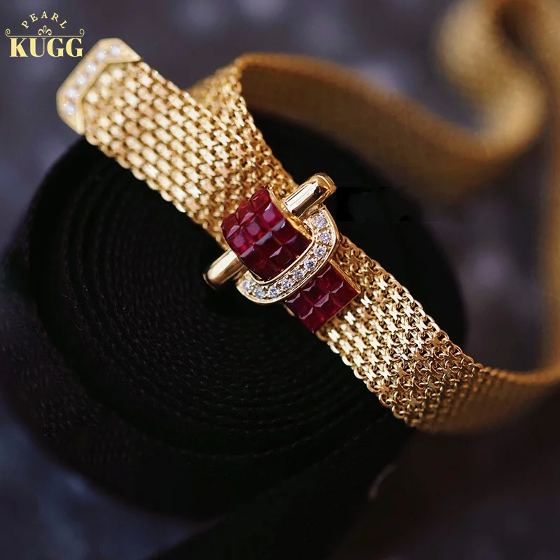 

KUGG 18K Yellow Gold Bracelet 0.50carat Real Natural Ruby Luxury Gemstone Bracelet for Women Party Fashion Design High Jewelry