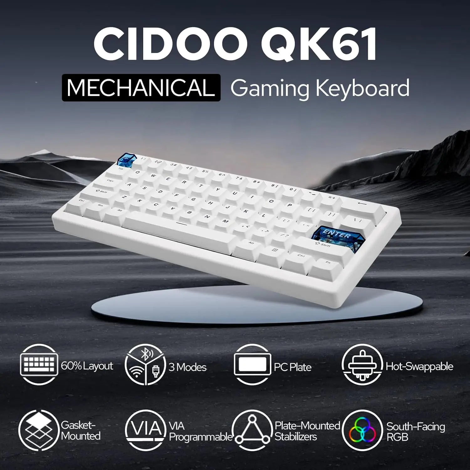 

Программируемая компактная клавиатура CIDOO QK61 VIA с разрешением 60% RGB, беспроводная игровая клавиатура, пользовательская прокладка клавиатуры с возможностью горячей замены