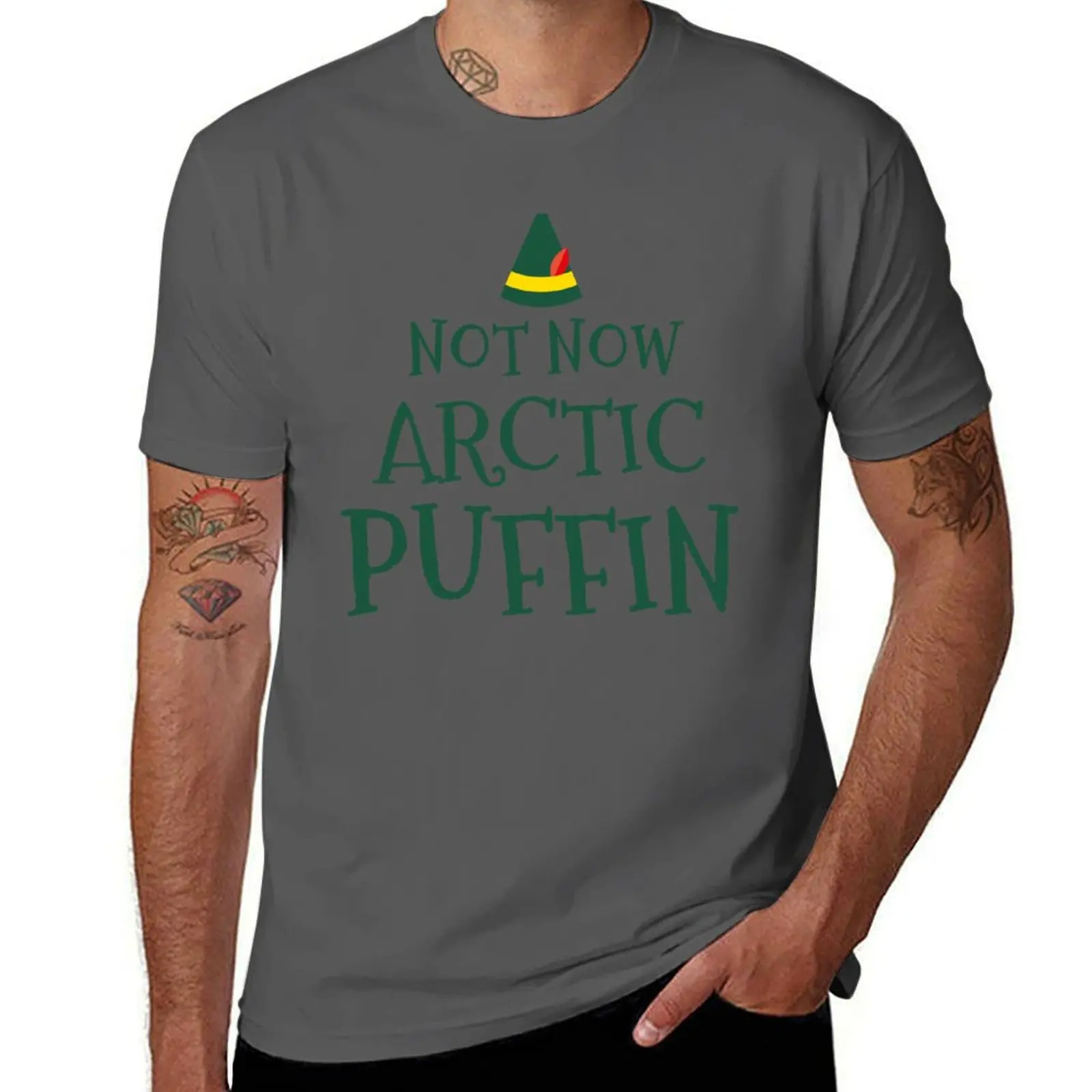 

not now arctic puffins,elf movie quote,christmas T-Shirt luxury clothing labubu sweat mens t shirts top quality