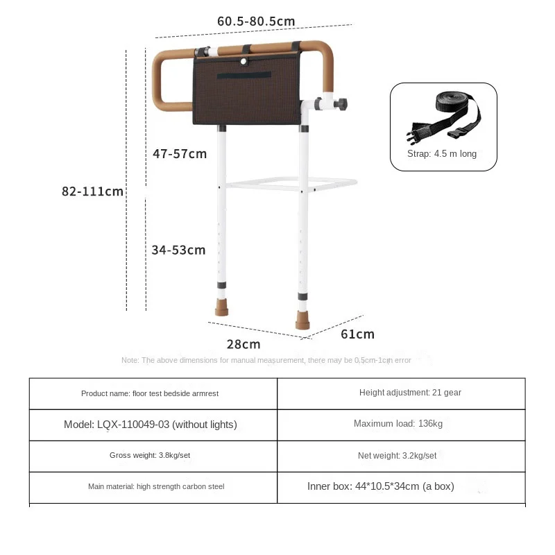 Bedside Grab Bar - No Drilling Required Foldable Bed Rail with Height Adjustment Getting Out of Bed for Pregnant Women Seniors