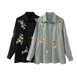 European And American Style Spring And Summer 2024 Women's New Fashion Casual Sequin Long Sleeved Shirt Casual Pants Set