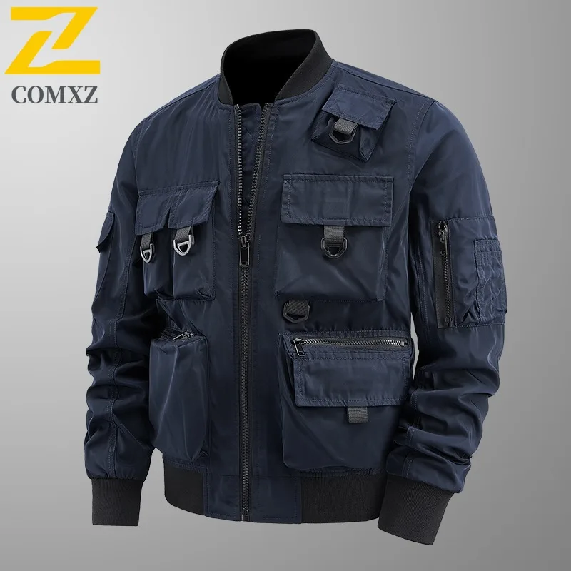 

COMXZ Мужская куртка-бомбер MA1, однотонная весенне-осенняя стеганая подкладка, водонепроницаемая ветрозащитная бейсбольная куртка, верхняя одежда в стиле милитари