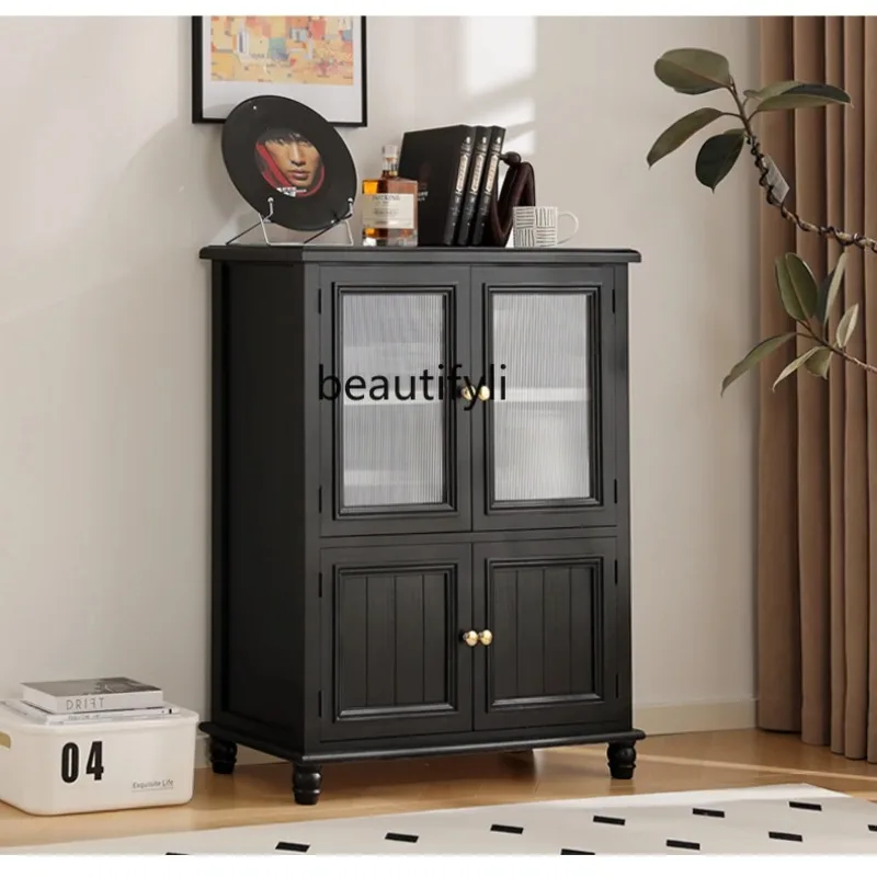 a503 Solid wood dining side storage chest American storage large capacity living room side cabinet storage rattan