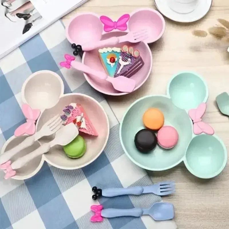 3 Teile/satz Cartoon Baby Schüssel Geschirr Set Weizen Stroh Umweltfreundliche Gerichte Baby Fütterung Set Kinder Abendessen Lebensmittel Kinder Platte Löffel gabel