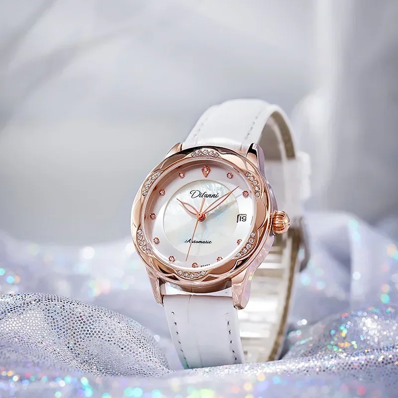 Automatic Women Mechanical Watch Imitation Diamond Luminous Waterproof Mechanical Watch Women Sports and Leisure Calendar Watch