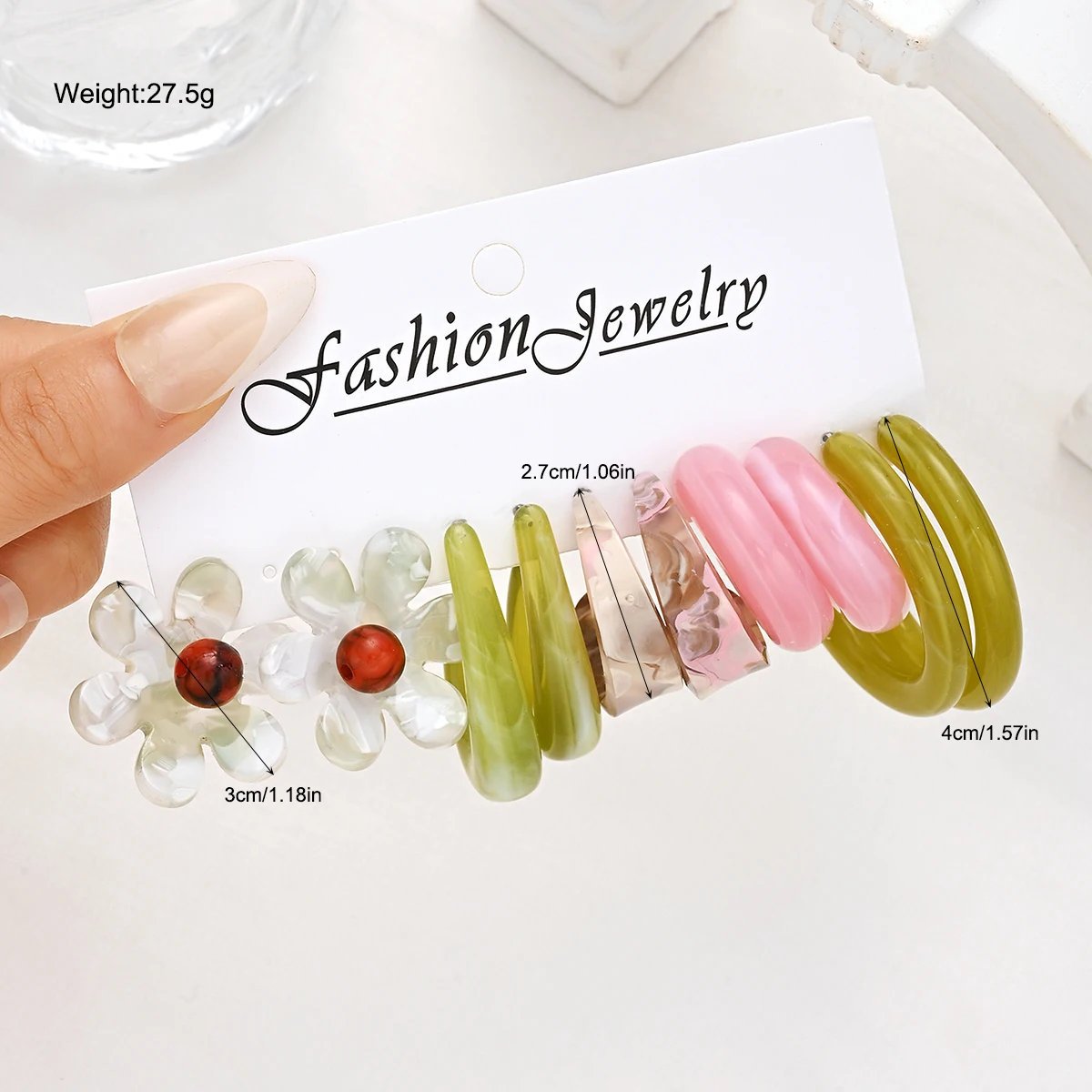 10er/20er Set Harz-Ohrringe für Damen: Farbenfrohe Blumen-Ohrstecker und C-förmige gedrehte Creolen im niedlichen Dopamin-Stil – Detail 7