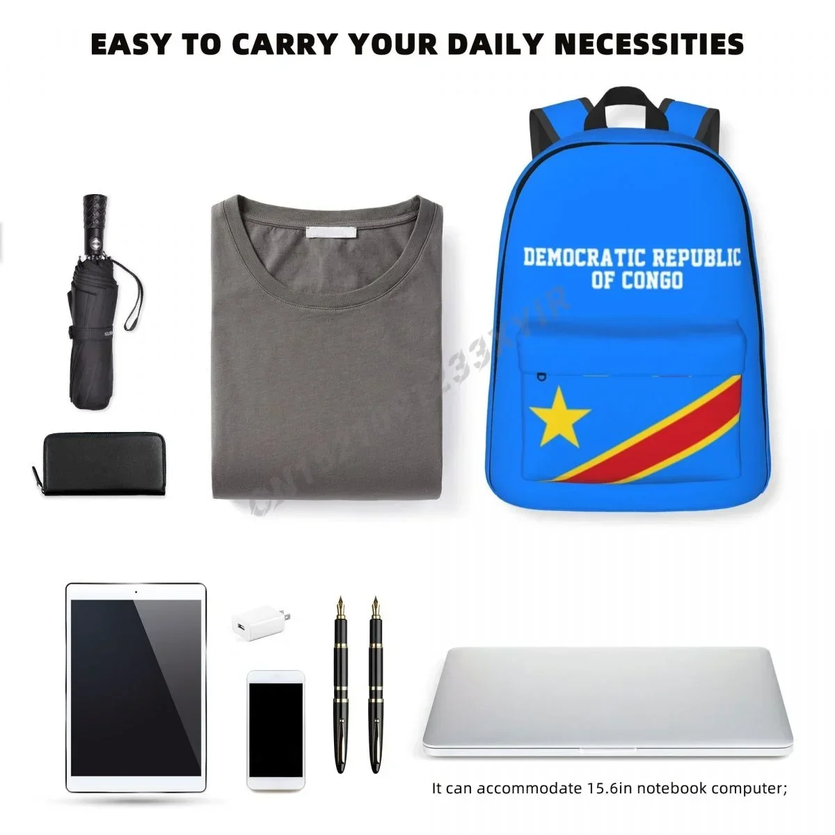 Custom Bag Unisex Backpack Democratic Republic Of Congo Flag Stitch Schoolbag Messenger Bag Case Laptop Travel Bag Mochila Gift