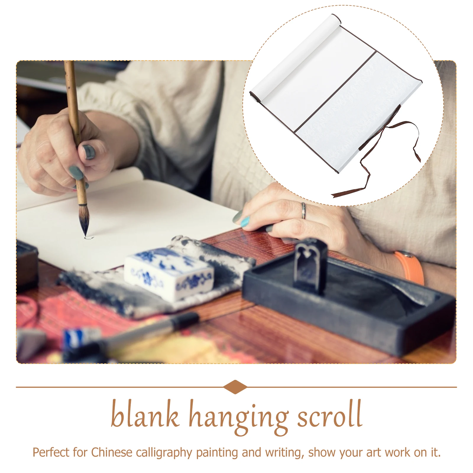 

Calligraphy Practice Scroll Paper Blank Center Area for Writing Painting Easy to Hang Retro Style Home Decoration Artistic