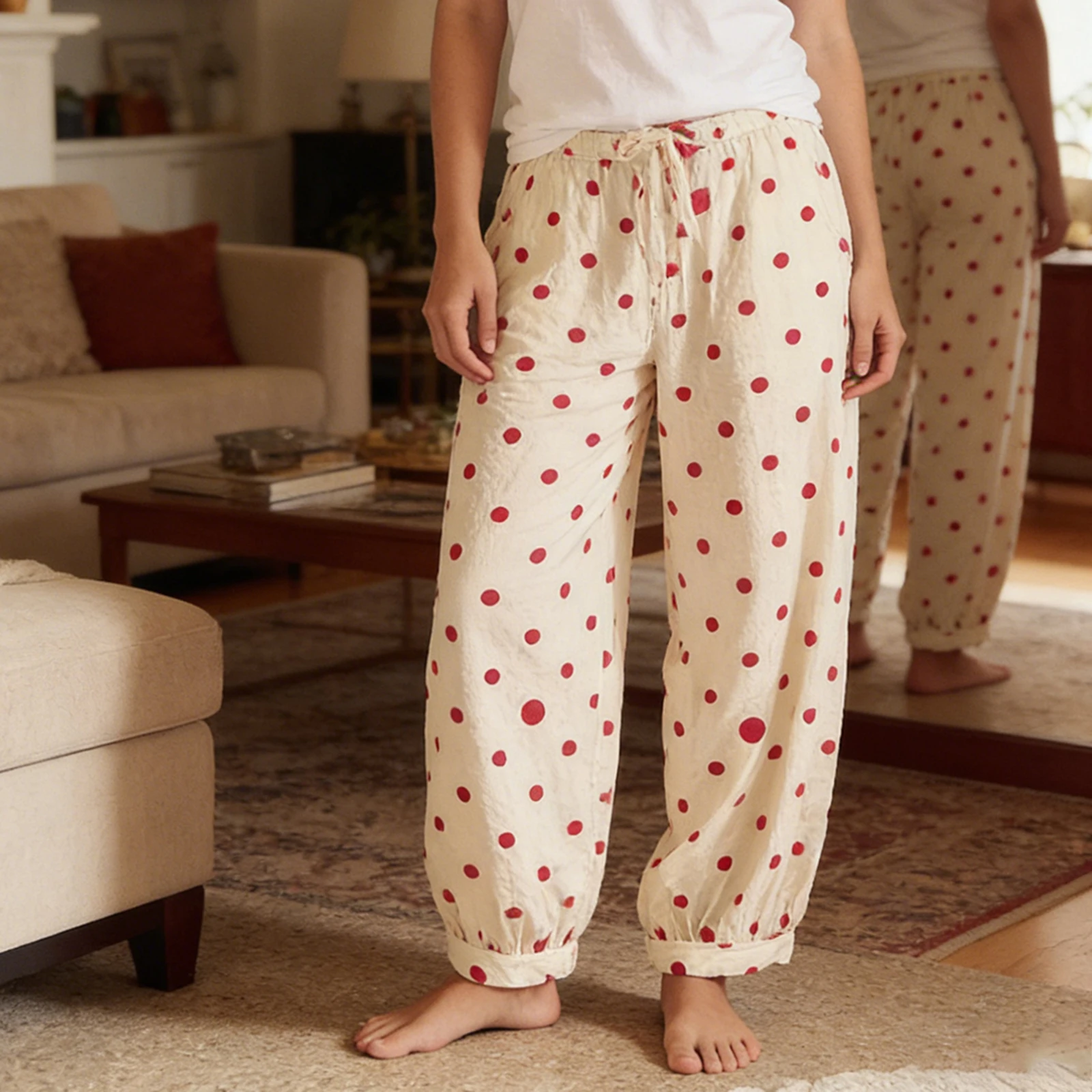 Daily Pants Women's Casual Sleep Pants Dot Print Drawstring Elastic Waist Loose Lantern Trousers for Spring Summer