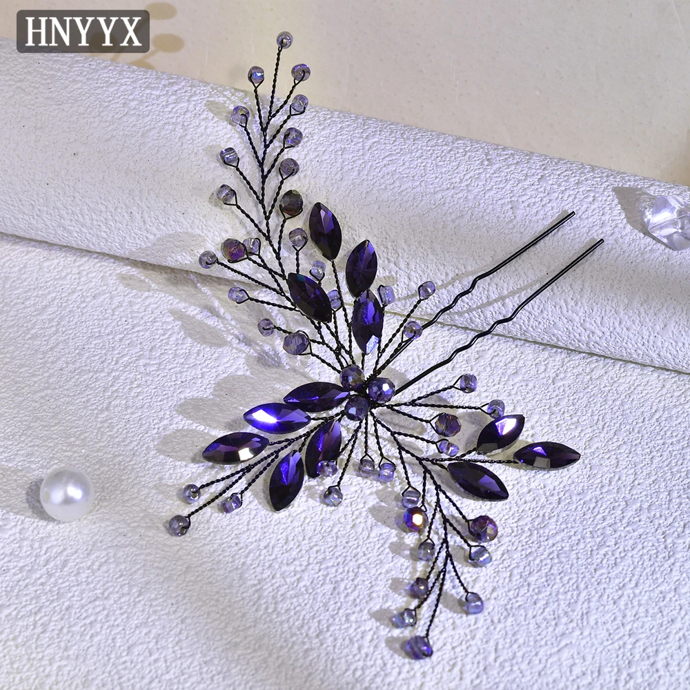 HNYYX Retro Rhinestone Hair Clip Purple Crystal U-Shaped Hairpin Bridal Hair Accessories for Wedding Vintage Headwear A228