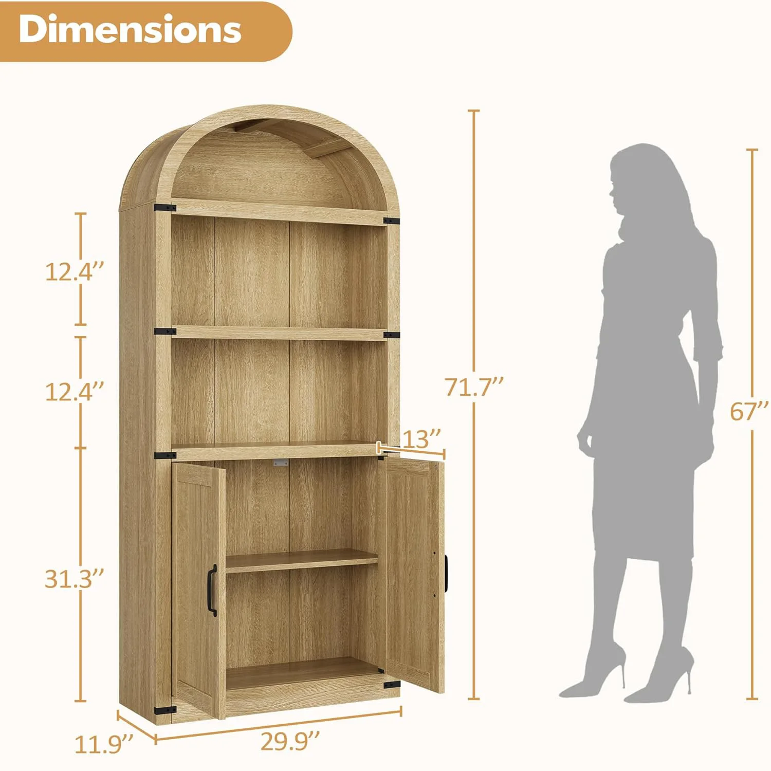 خزانة كتب بأبواب رف كتب مقوس 71.65 بوصة خزانة كتب طويلة خزانة مزرعة مع أرفف أرفف كتب خشبية للمكتب المنزلي #5