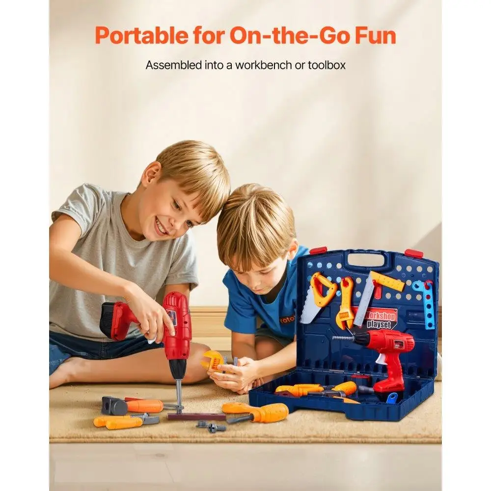 Educational Interactive Kids Workbench 56-Piece Realistic Tools Electric Drill Perfect for Hands-On Learning