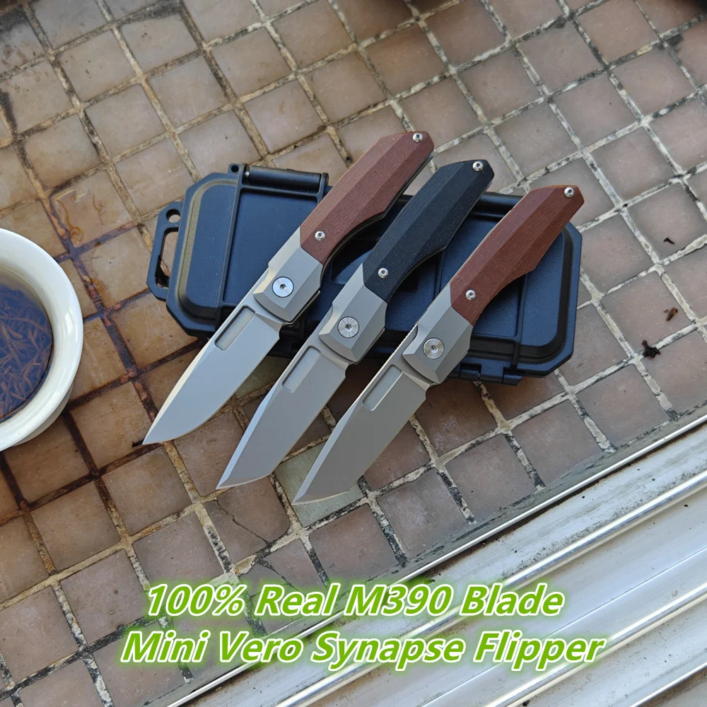 JUFULE Real M390 Blade Mini Vero Synapse Flipper Titanium Micarta Handle Hunting Tactical Camping EDC Tool Pocket Folding Knife