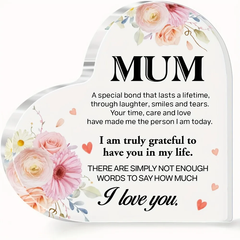 CIFBUY Acrylic Heart Shaped Plaque 2D Flat Mom Appreciation Gift Versatile Home Desktop Decoration Display Art Ornament