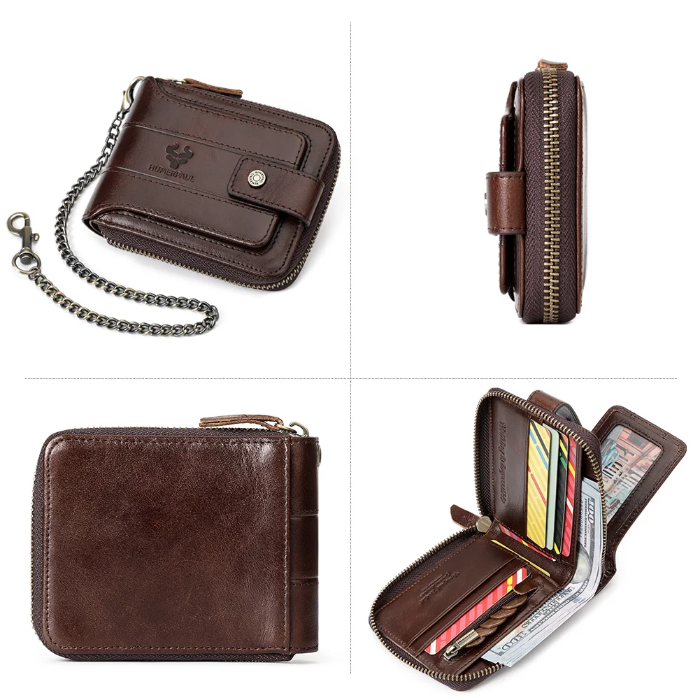 HUMERPAUL Men's Genuine Leather Wallet Business RFID Credit Card Holder with Coin Pocket Multifunctional Male Zipper Cash Clip