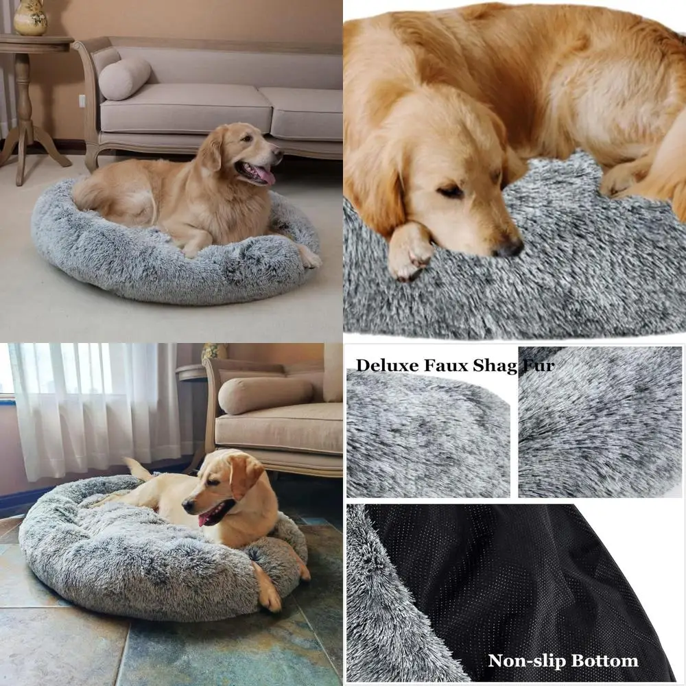 

Grey XXL Faux Fur Round Dog Bed, 43x34x8, Washable Cuddler for Medium to Large Dogs