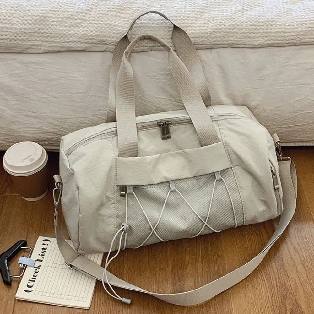 Portable Large Capacity Travel Bags Dry Wet Separation Solid Color Fitness Handbag with Shoe Pocket Nylon Duffel Shoulder Bags
