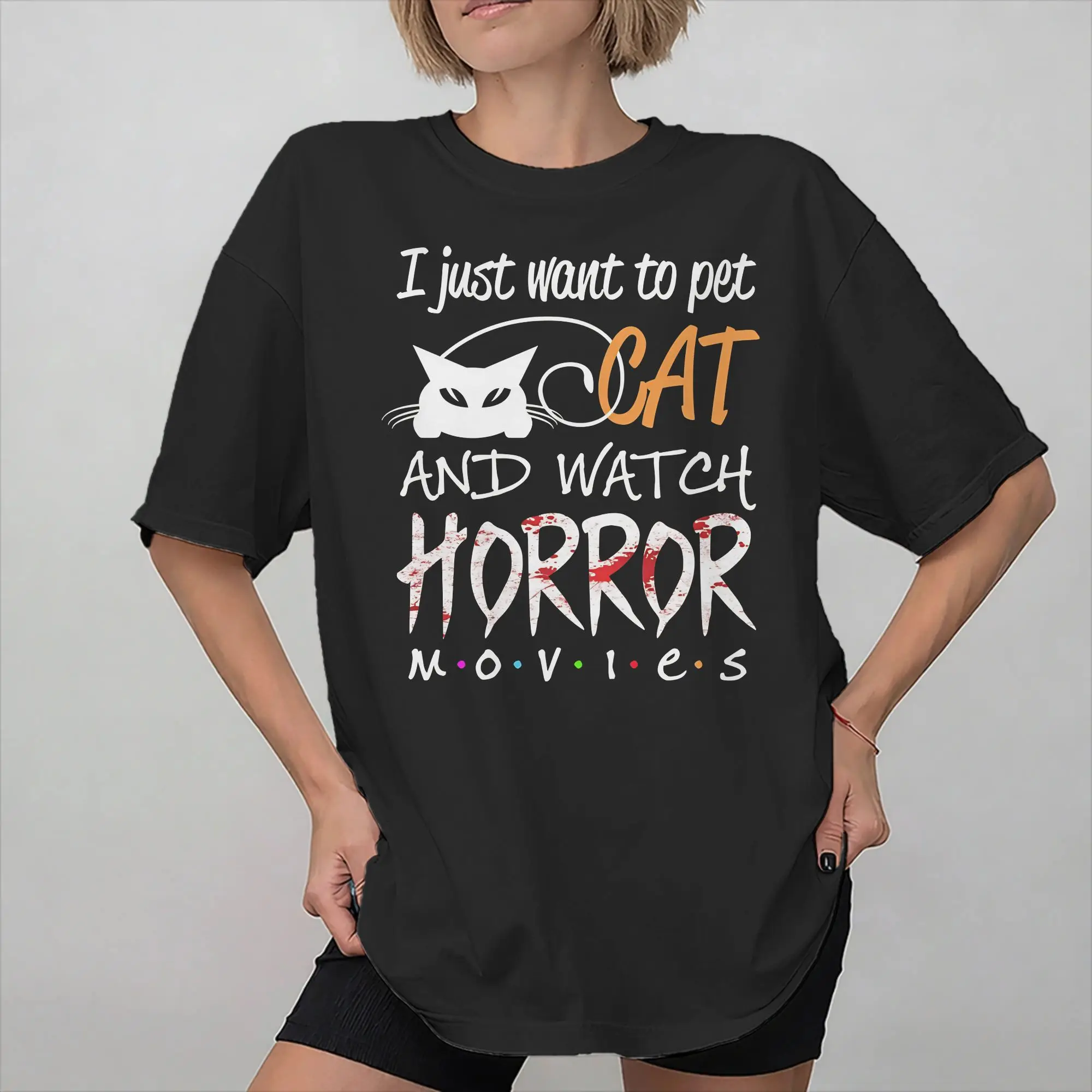 I Just Want To Pet My Cat And Watch Murder Shows Funny Apparel Men Women T Shirt Pure Cotton Tee Graphic Printed  Tops T-shirt