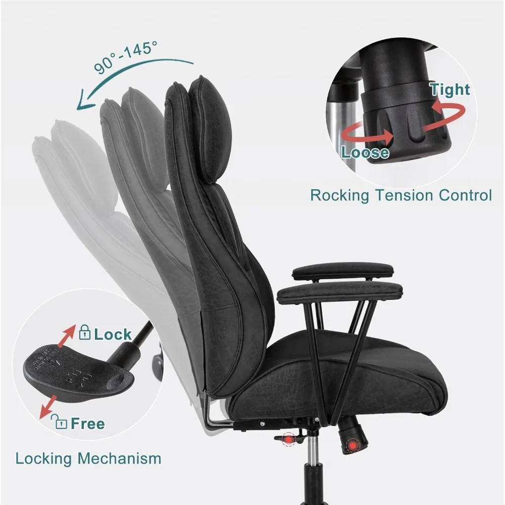High Back Office Desk Chair,Ergonomic Reclining Office Chair,Modern Swivel Computer Chair,Conference Room Chairs,Black Leather C
