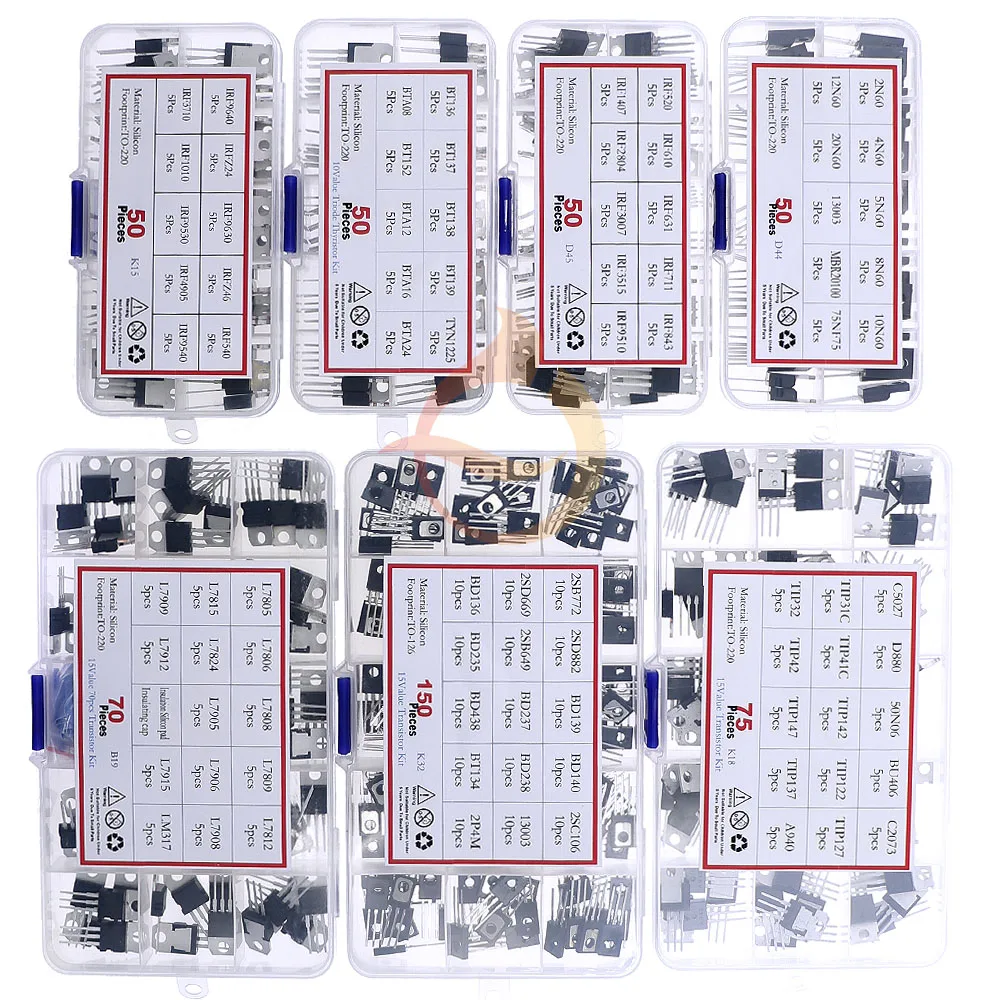 Mosfet Triode Thyristor PNP NPN Voltage regulator Chip Transistor Assortment Kit TO-92 TO-126 TO-220 Series DIY Mixed Set Box