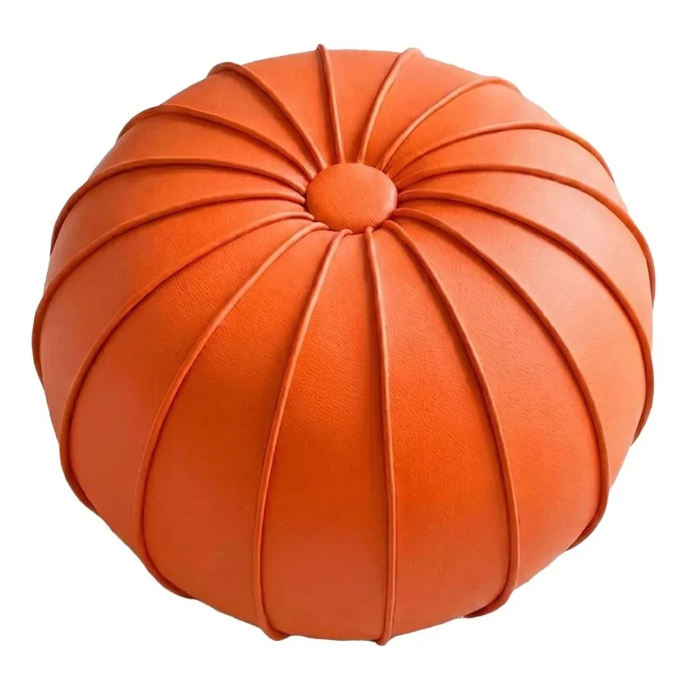 Decorative PU Leather Pouf Ottoman Cover Unstuffed Large Capacity Sofa Footstool Cover Minimalist Round Storage Bag Entrance