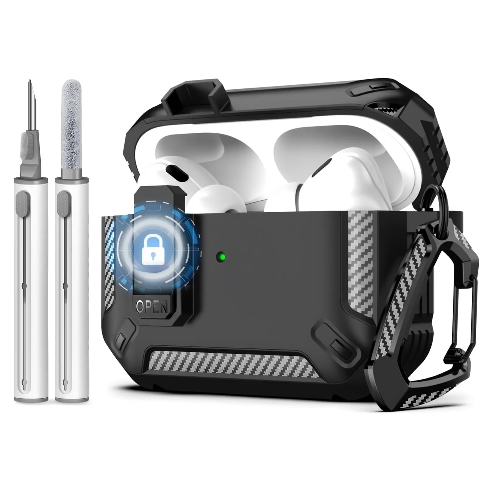2025 für Airpods Pro 3 Secure Lock Kopfhörerhülle, stoßfeste Hartschale, vollständige Schutzhülle mit Reinigungsstift für AirPods Pro 3